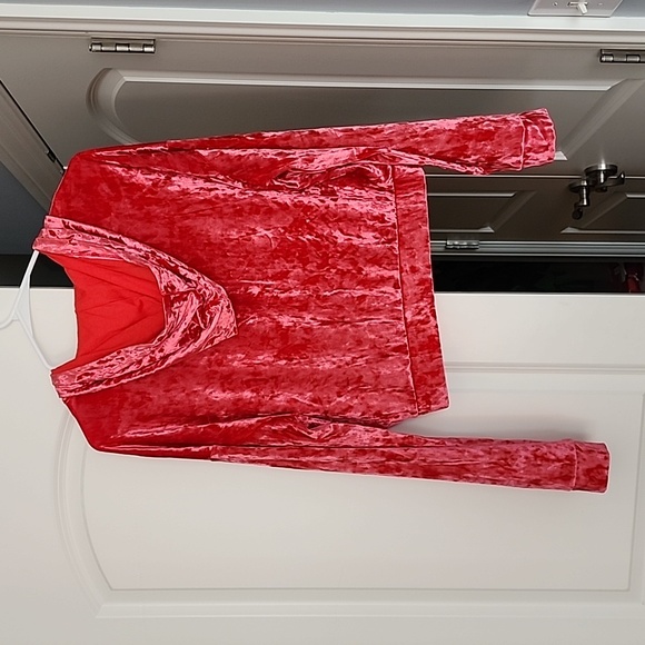 Fabletics Strawberry Red Crushed Velour Zip Up Hoodie - Picture 4 of 5